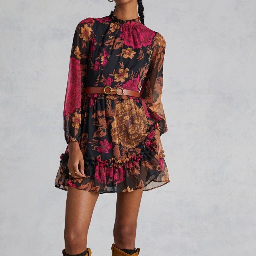 Anthropologie Porridge Puff Sleeved Floral Mini Dress in Size LP